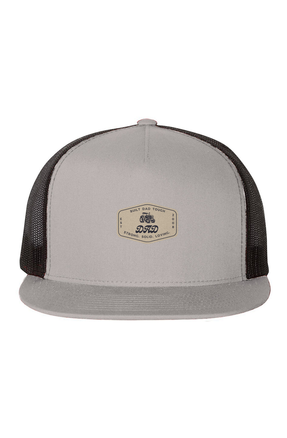 Built Dad Tough - Tractor - Black -Mesh-Five-Panel-Trucker-Cap