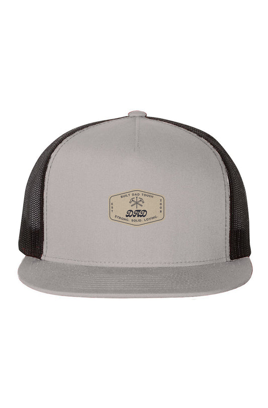 Built Dad Tough - Hammer And Nails-Mesh-Five-Panel-Trucker-Cap